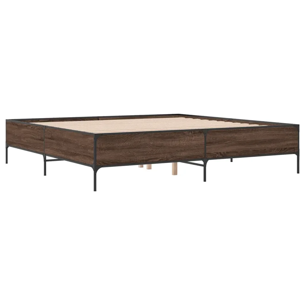 Letto matrimoniale | Letto per adulti | Giroletto Rovere Marrone 180x200cm in Legno Multistrato Metallo - Image 4