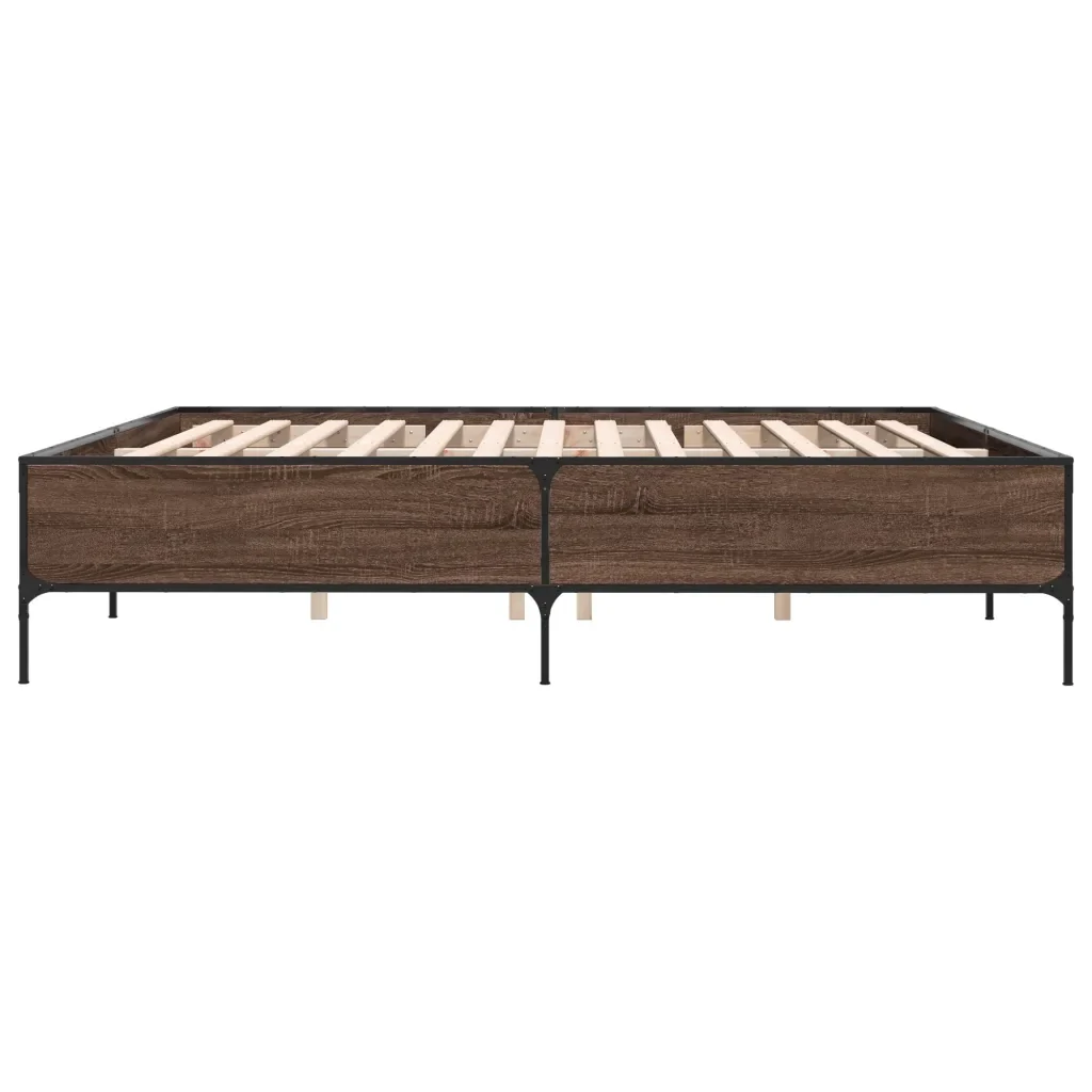 Letto matrimoniale | Letto per adulti | Giroletto Rovere Marrone 180x200cm in Legno Multistrato Metallo - Image 5