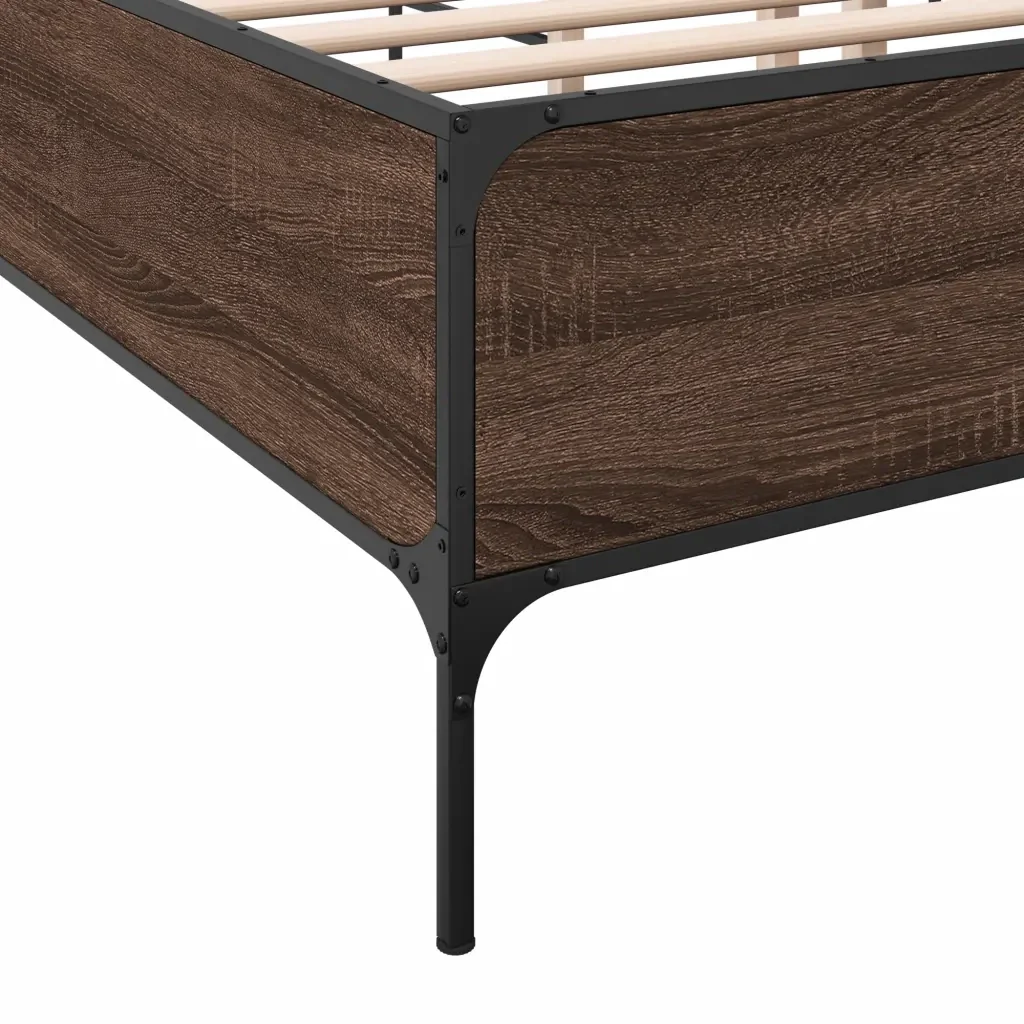 Letto matrimoniale | Letto per adulti | Giroletto Rovere Marrone 180x200cm in Legno Multistrato Metallo - Image 7