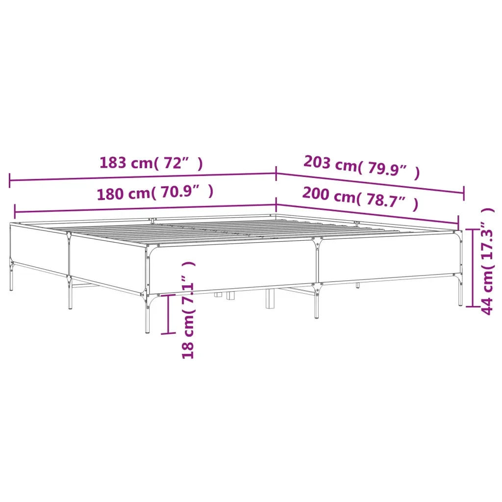 Letto matrimoniale | Letto per adulti | Giroletto Rovere Marrone 180x200cm in Legno Multistrato Metallo - Image 9