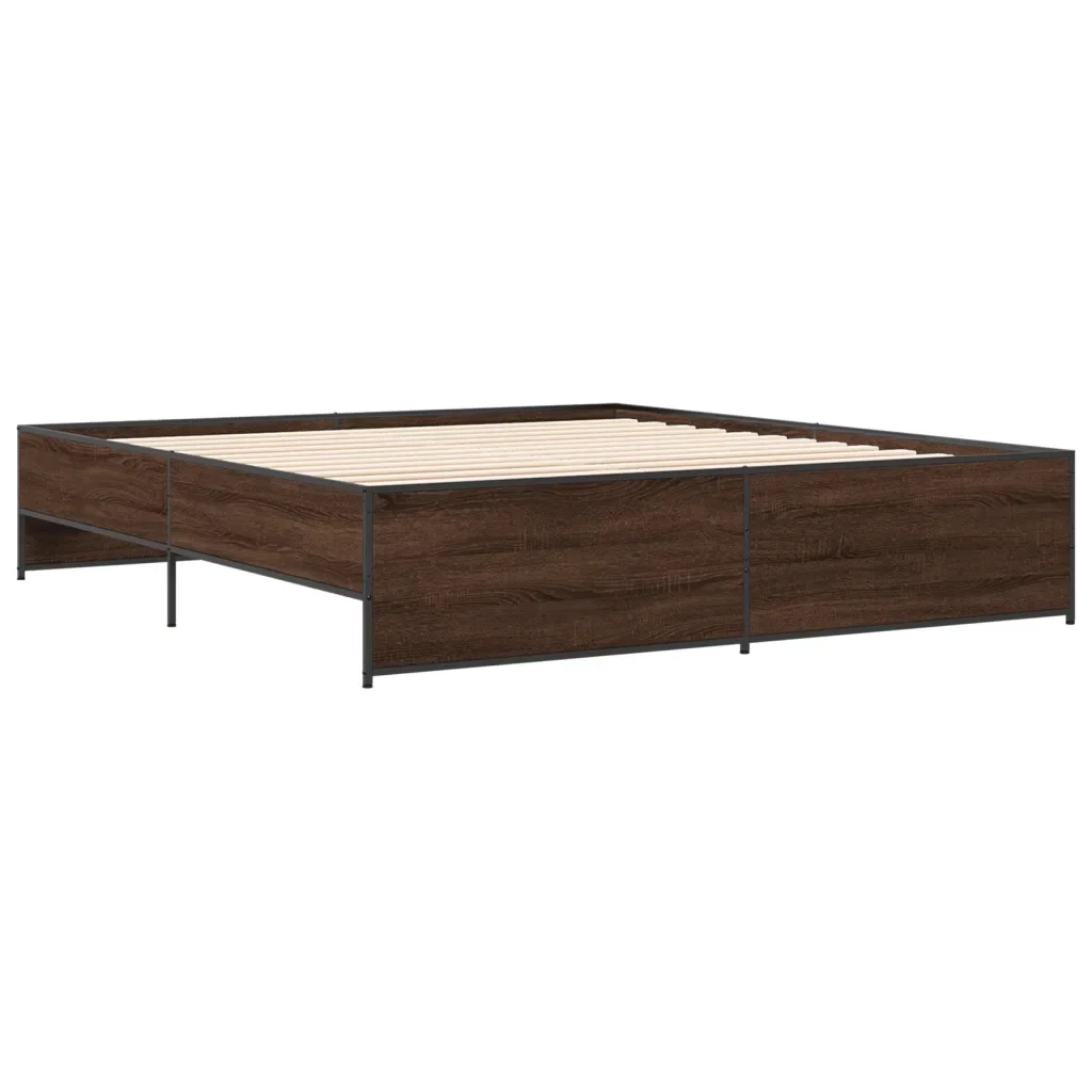 Letto matrimoniale | Letto per adulti | Giroletto Rovere Marrone 200x200cm in Legno Multistrato Metallo - Image 4