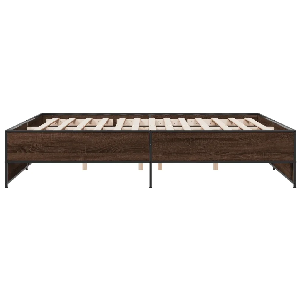 Letto matrimoniale | Letto per adulti | Giroletto Rovere Marrone 200x200cm in Legno Multistrato Metallo - Image 5