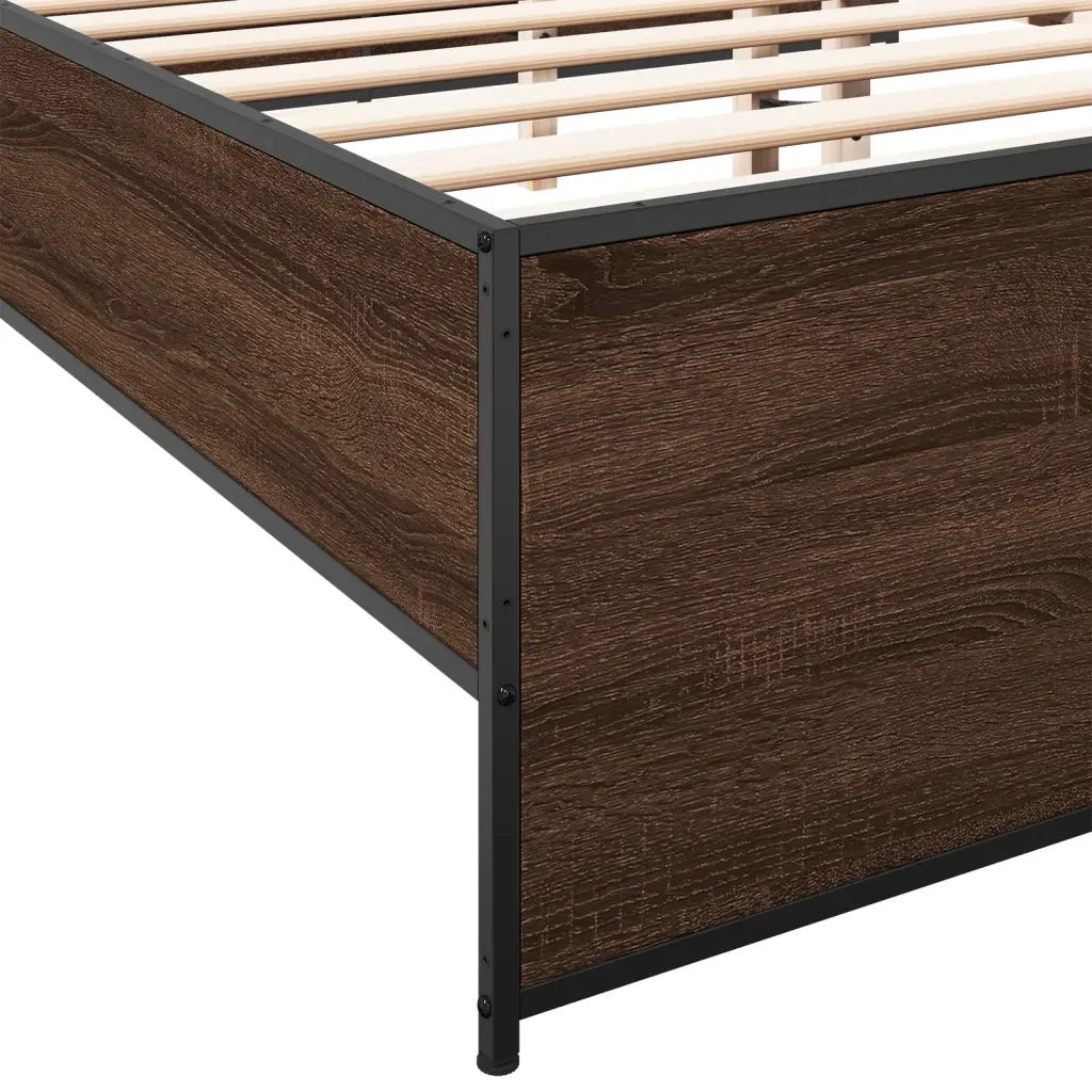 Letto matrimoniale | Letto per adulti | Giroletto Rovere Marrone 200x200cm in Legno Multistrato Metallo - Image 7
