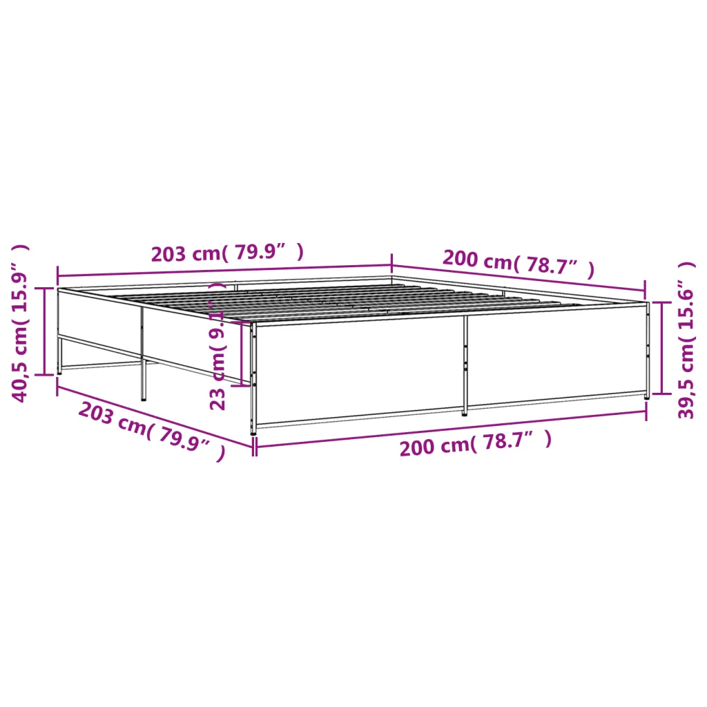 Letto matrimoniale | Letto per adulti | Giroletto Rovere Marrone 200x200cm in Legno Multistrato Metallo - Image 9