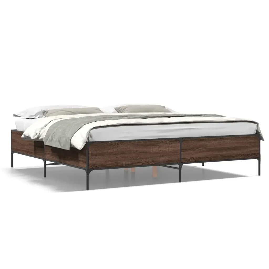 Letto matrimoniale | Letto per adulti | Giroletto Rovere Marrone 200x200cm in Legno Multistrato Metallo