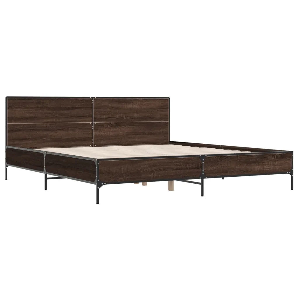 Letto matrimoniale | Letto per adulti | Giroletto Rovere Marrone 200x200cm in Legno Multistrato Metallo - Image 3