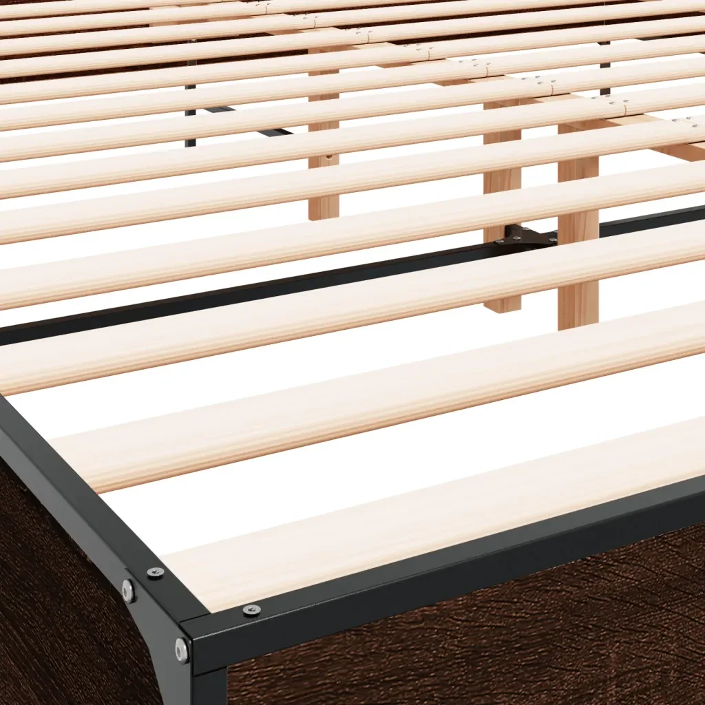 Letto matrimoniale | Letto per adulti | Giroletto Rovere Marrone 200x200cm in Legno Multistrato Metallo - Image 7