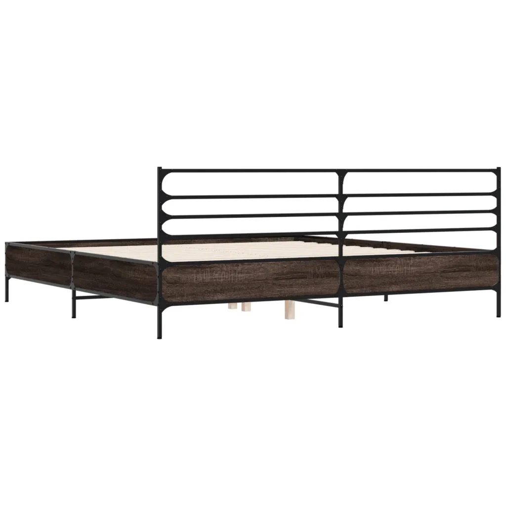Letto matrimoniale | Letto per adulti | Giroletto Rovere Marrone 200x200cm in Legno Multistrato Metallo - Image 6