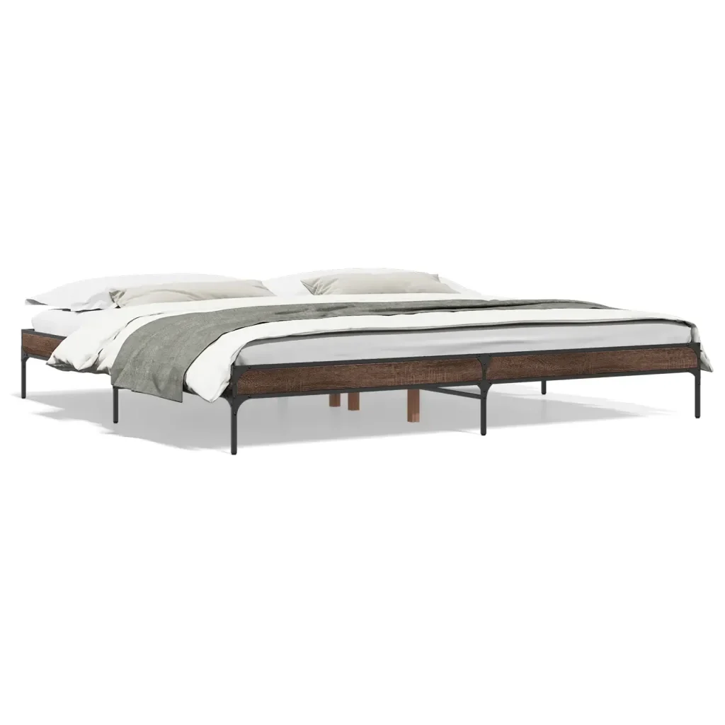 Letto matrimoniale | Letto per adulti | Giroletto Rovere Marrone 200x200cm in Legno Multistrato Metallo