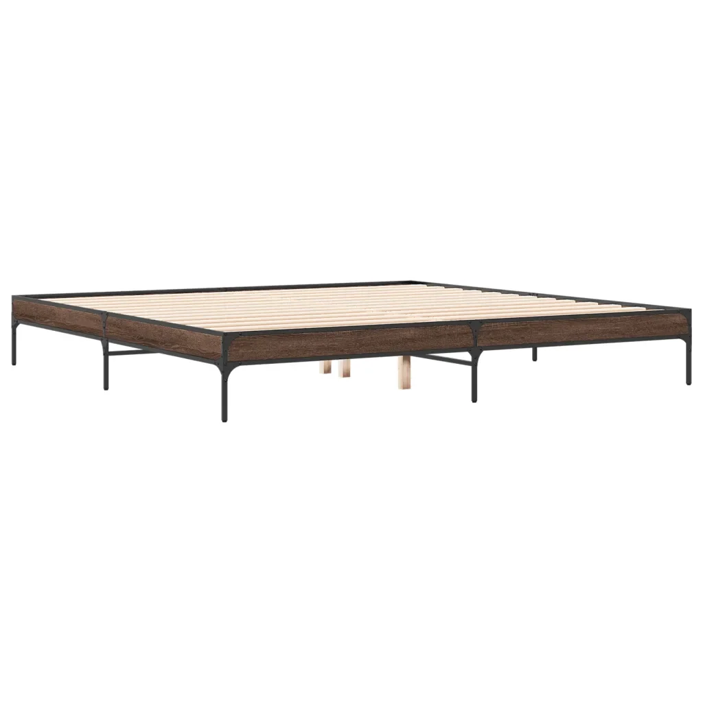 Letto matrimoniale | Letto per adulti | Giroletto Rovere Marrone 200x200cm in Legno Multistrato Metallo - Image 6