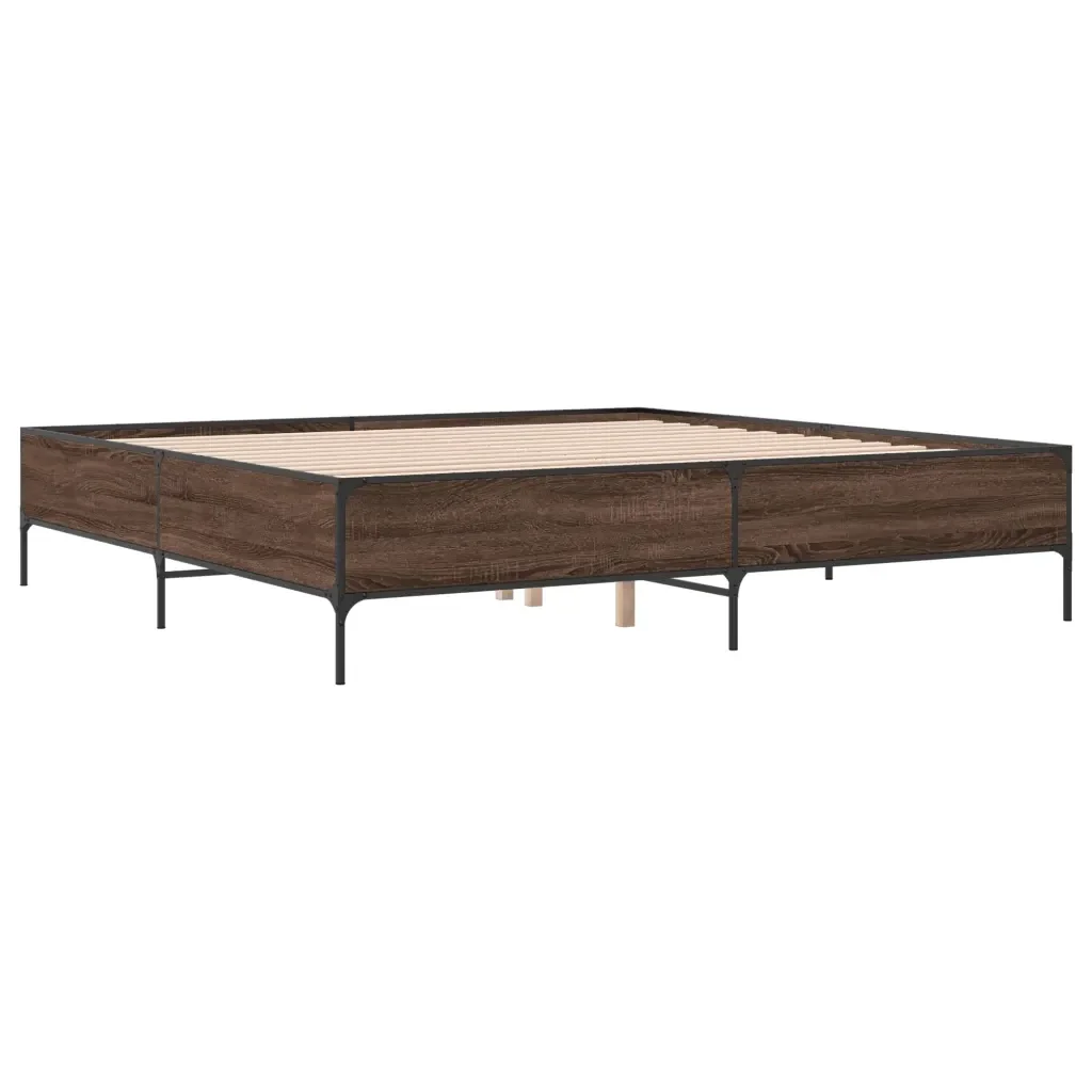 Letto matrimoniale | Letto per adulti | Giroletto Rovere Marrone 200x200cm in Legno Multistrato Metallo - Image 4