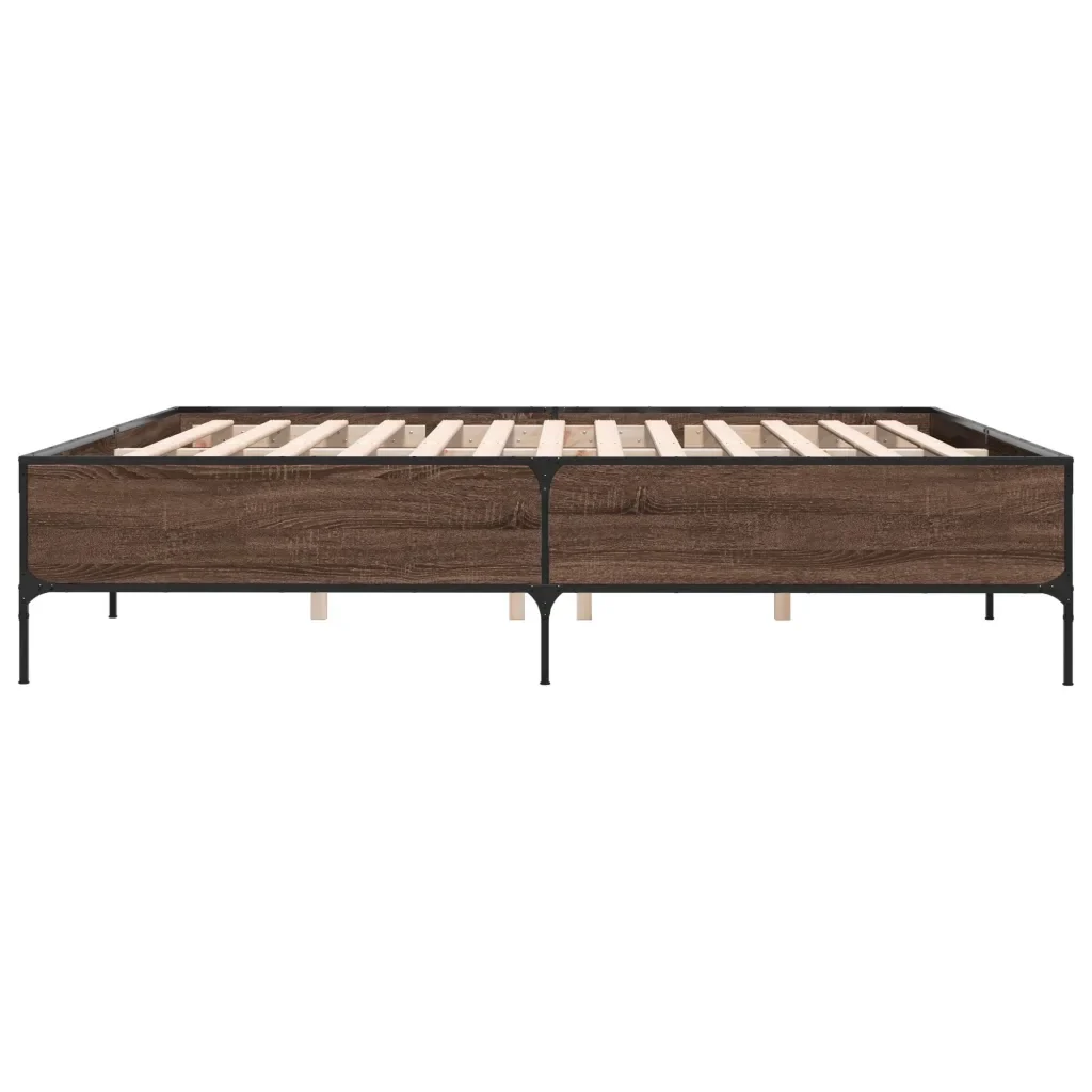 Letto matrimoniale | Letto per adulti | Giroletto Rovere Marrone 200x200cm in Legno Multistrato Metallo - Image 5