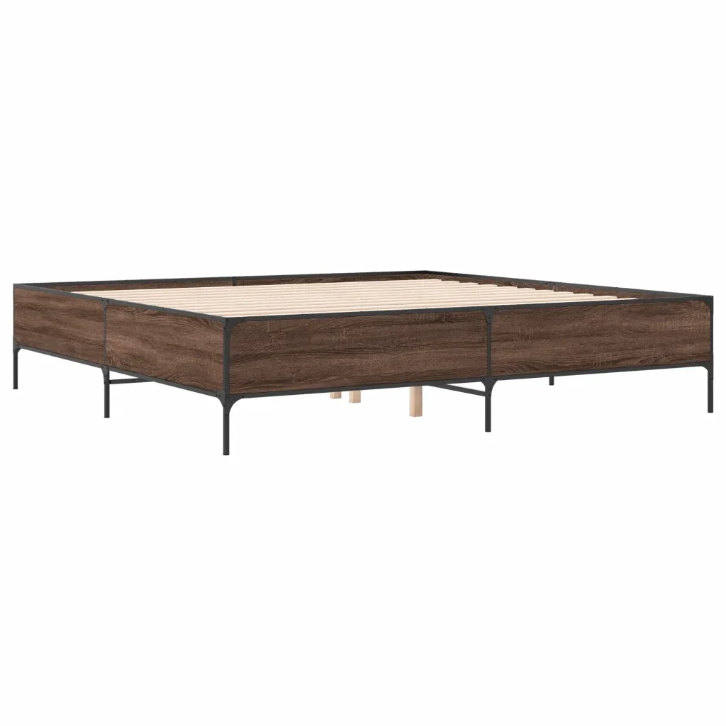 Letto matrimoniale | Letto per adulti | Giroletto Rovere Marrone 200x200cm in Legno Multistrato Metallo - Image 6