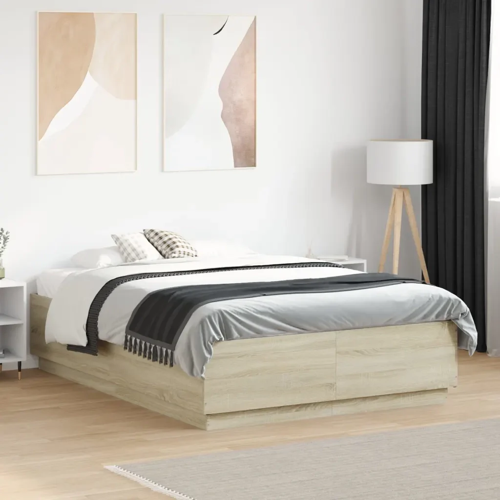 Letto matrimoniale | Letto per adulti | Giroletto Rovere Sonoma 120x190 cm in Legno Multistrato - Image 2