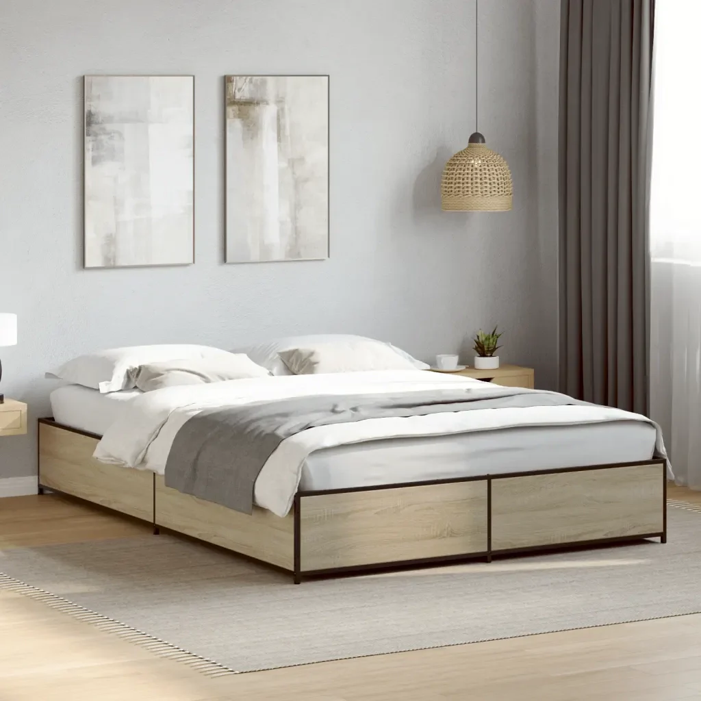 Letto matrimoniale | Letto per adulti | Giroletto Rovere Sonoma 120x190 cm in Legno Multistrato Metallo - Image 2