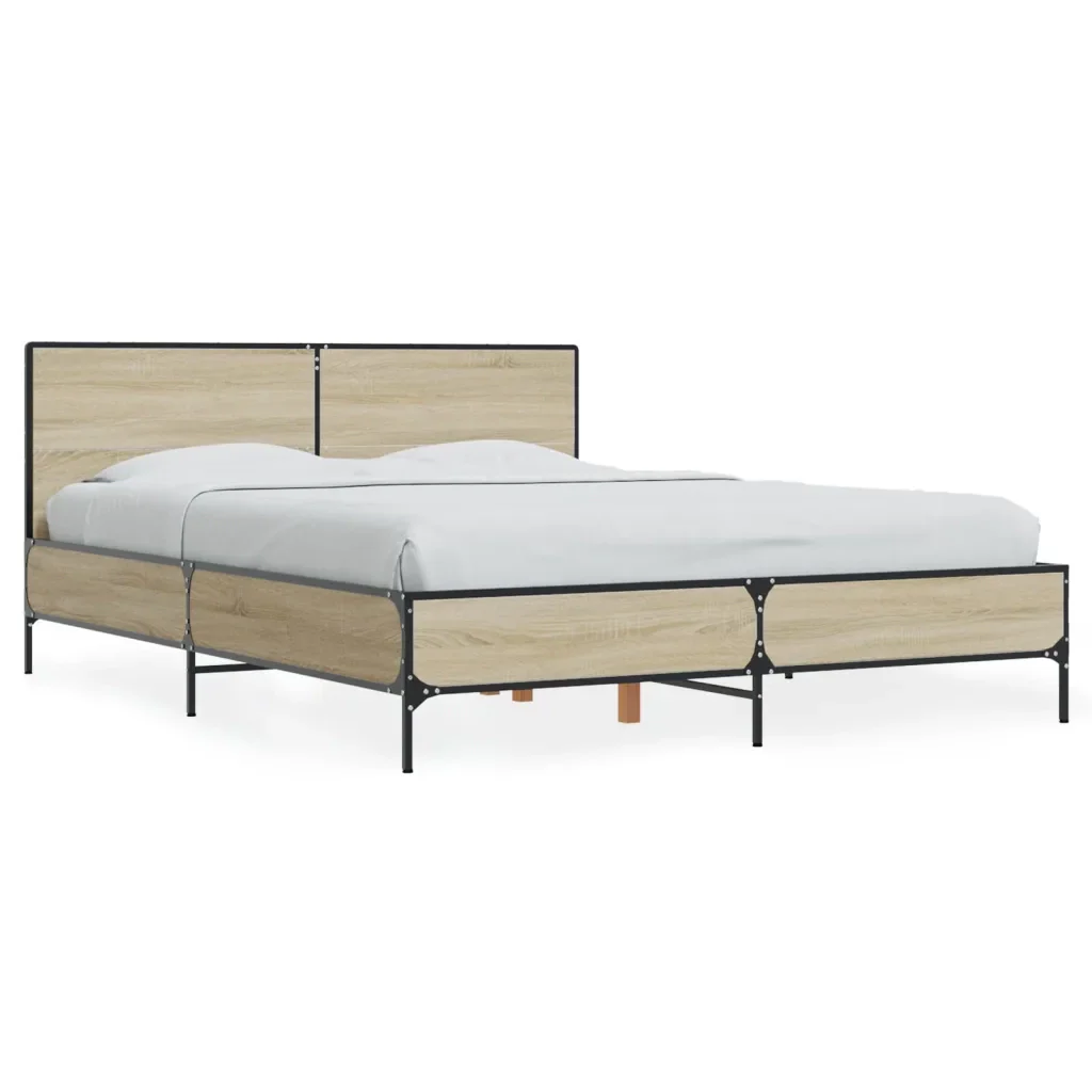 Letto matrimoniale | Letto per adulti | Giroletto Rovere Sonoma 120x190 cm in Legno Multistrato Metallo