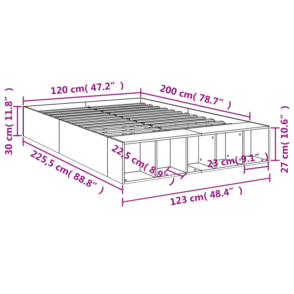 Letto matrimoniale | Letto per adulti | Giroletto Rovere Sonoma 120x200 cm in Legno Multistrato - Image 10