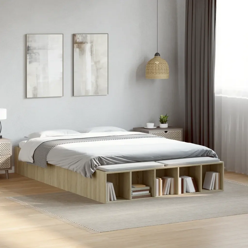 Letto matrimoniale | Letto per adulti | Giroletto Rovere Sonoma 120x200 cm in Legno Multistrato - Image 2