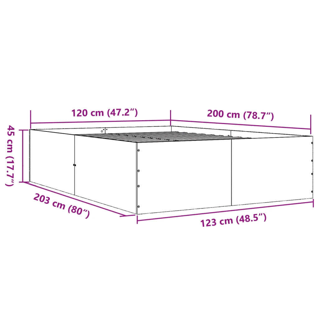 Letto matrimoniale | Letto per adulti | Giroletto Rovere Sonoma 120x200 cm in Legno Multistrato - Image 10