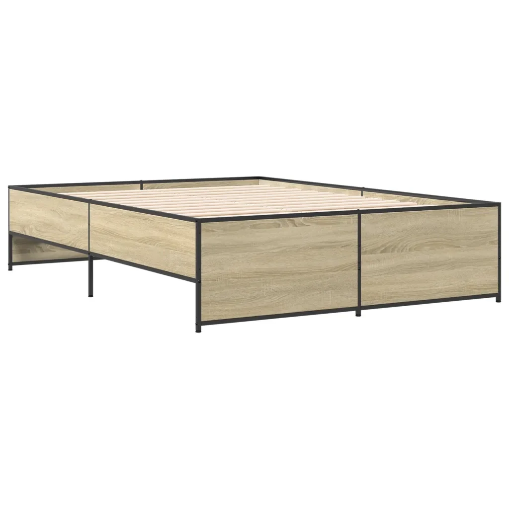 Letto matrimoniale | Letto per adulti | Giroletto Rovere Sonoma 120x200 cm in Legno Multistrato Metallo - Image 4