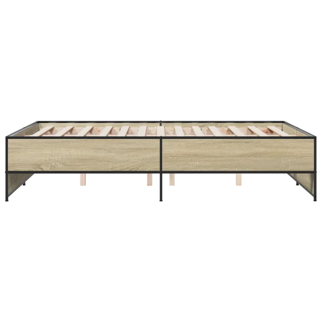 Letto matrimoniale | Letto per adulti | Giroletto Rovere Sonoma 120x200 cm in Legno Multistrato Metallo - Image 5