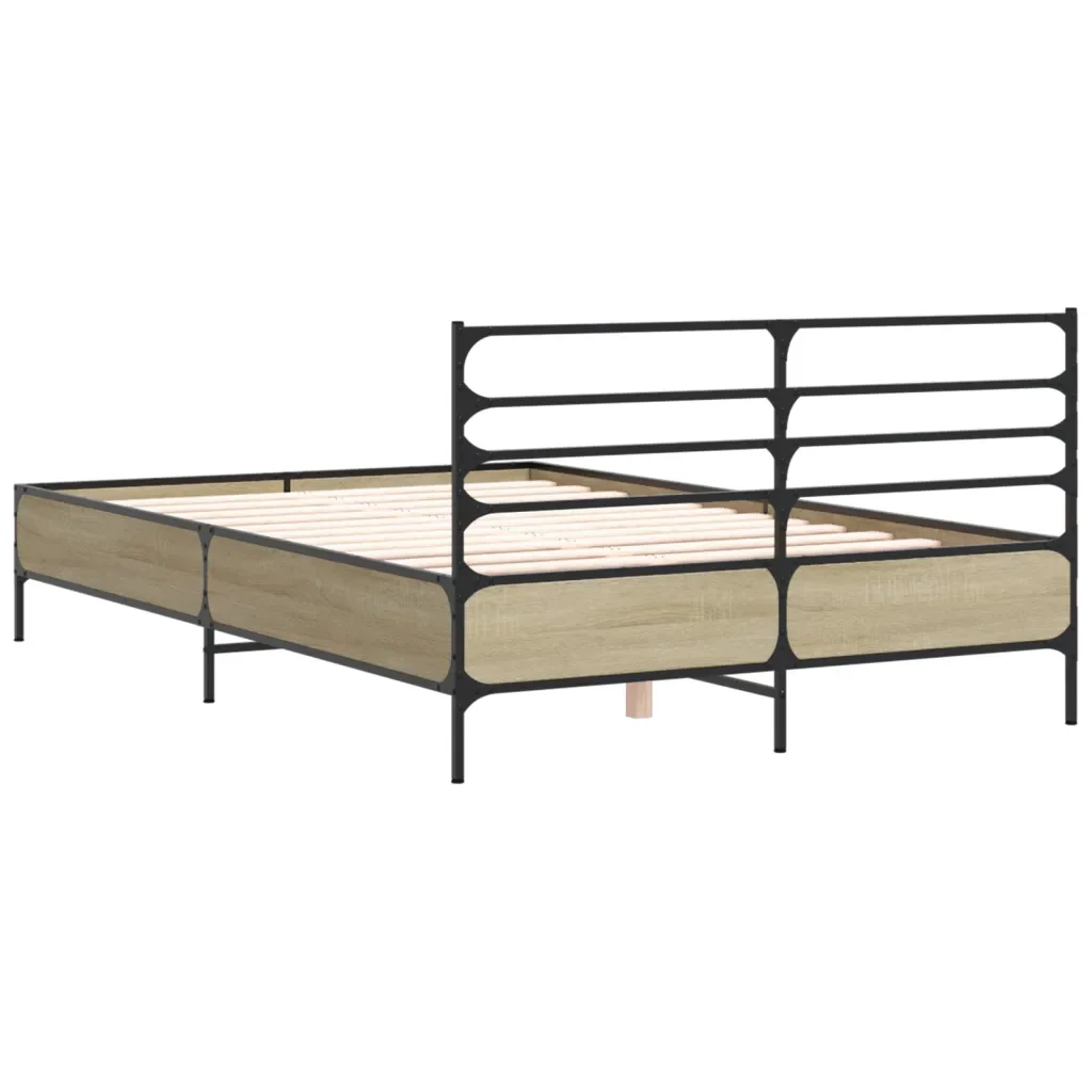 Letto matrimoniale | Letto per adulti | Giroletto Rovere Sonoma 120x200 cm in Legno Multistrato Metallo - Image 6