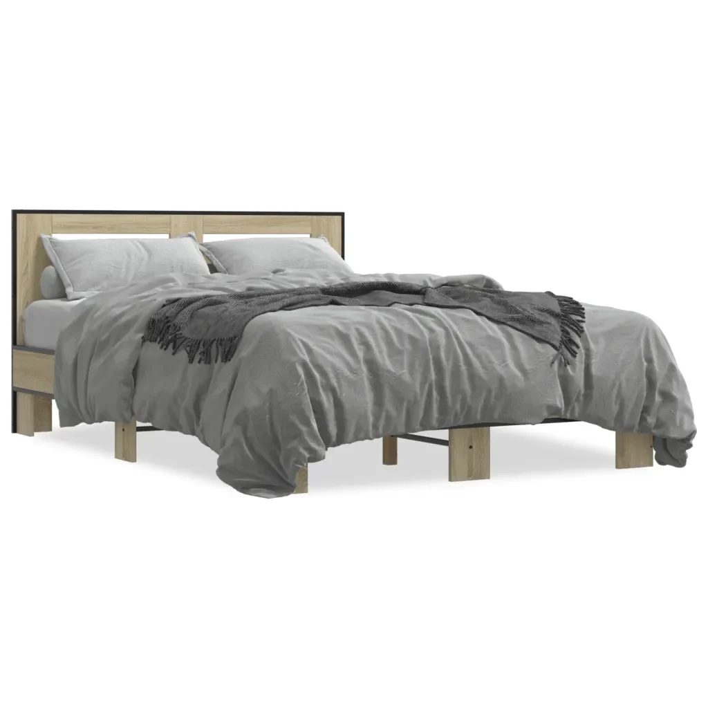 Letto matrimoniale | Letto per adulti | Giroletto Rovere Sonoma 120x200 cm in Legno Multistrato Metallo