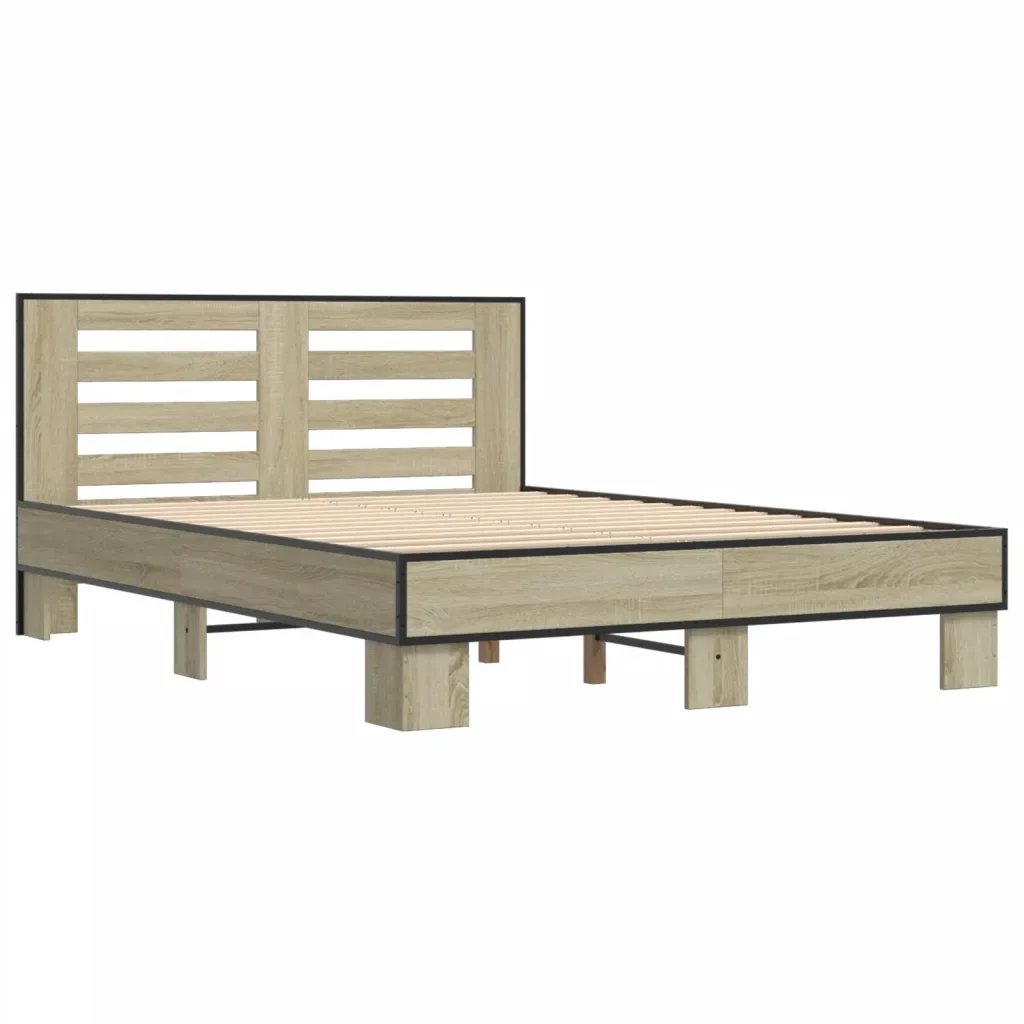 Letto matrimoniale | Letto per adulti | Giroletto Rovere Sonoma 120x200 cm in Legno Multistrato Metallo - Image 3