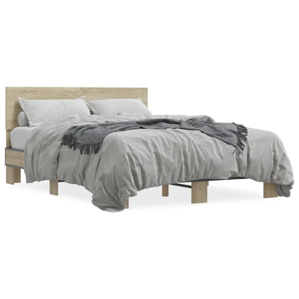 Letto matrimoniale | Letto per adulti | Giroletto Rovere Sonoma 120x200 cm in Legno Multistrato Metallo