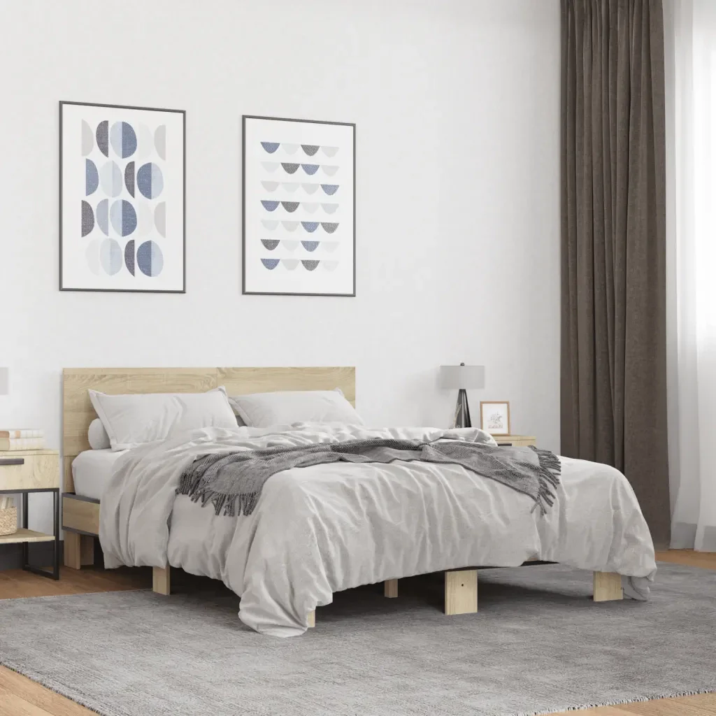 Letto matrimoniale | Letto per adulti | Giroletto Rovere Sonoma 120x200 cm in Legno Multistrato Metallo - Image 2