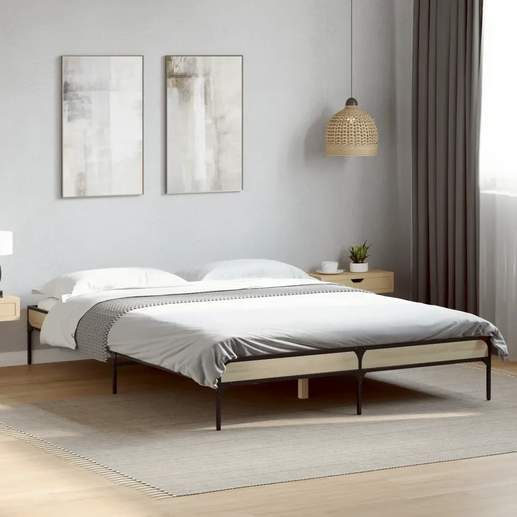 Letto matrimoniale | Letto per adulti | Giroletto Rovere Sonoma 120x200 cm in Legno Multistrato Metallo - Image 2