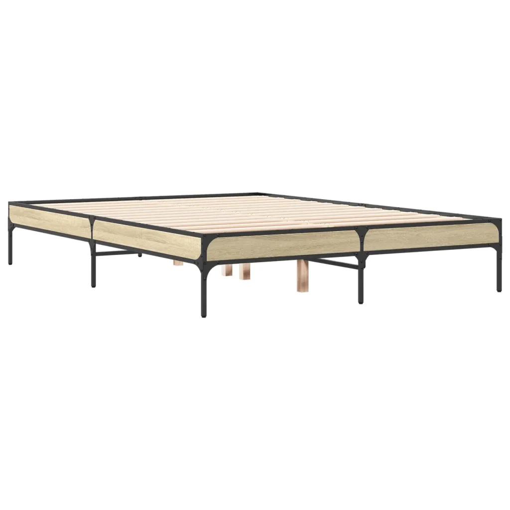 Letto matrimoniale | Letto per adulti | Giroletto Rovere Sonoma 120x200 cm in Legno Multistrato Metallo - Image 4