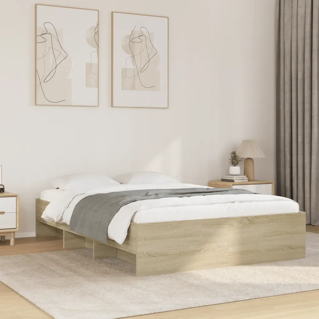 Letto matrimoniale | Letto per adulti | Giroletto Rovere Sonoma 135x190 cm in Legno Multistrato - Image 2