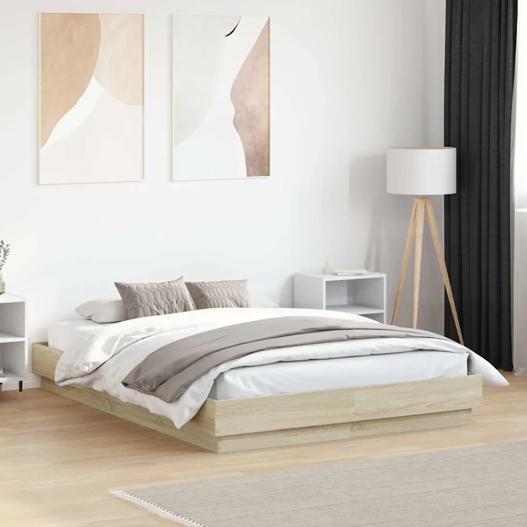 Letto matrimoniale | Letto per adulti | Giroletto Rovere Sonoma 135x190 cm in Legno Multistrato - Image 2