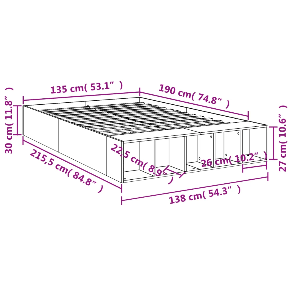 Letto matrimoniale | Letto per adulti | Giroletto Rovere Sonoma 135x190 cm in Legno Multistrato - Image 10