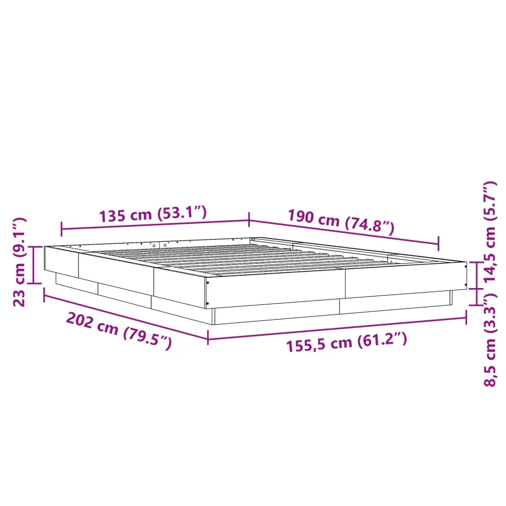 Letto matrimoniale | Letto per adulti | Giroletto Rovere Sonoma 135x190 cm in Legno Multistrato - Image 10