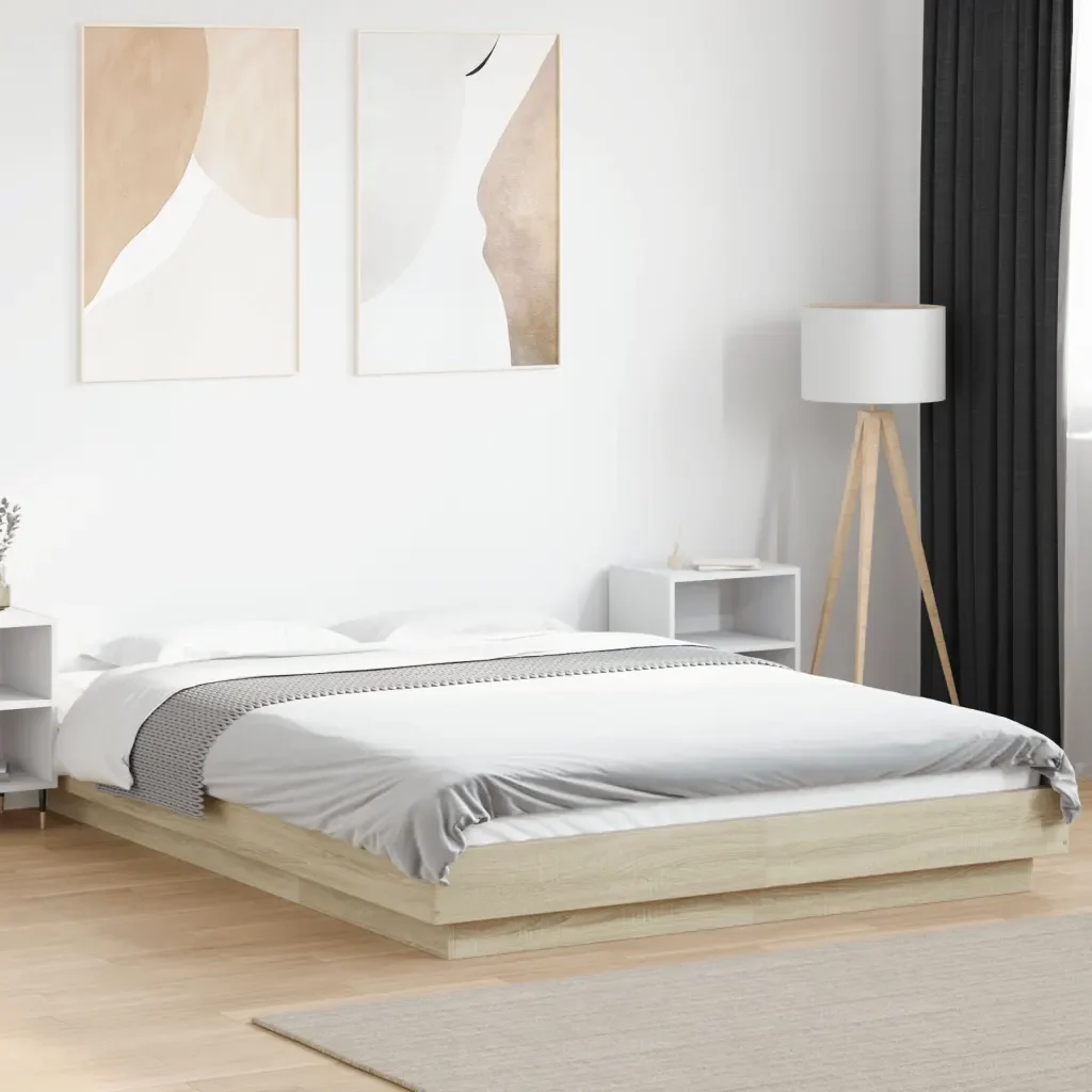 Letto matrimoniale | Letto per adulti | Giroletto Rovere Sonoma 135x190 cm in Legno Multistrato - Image 2
