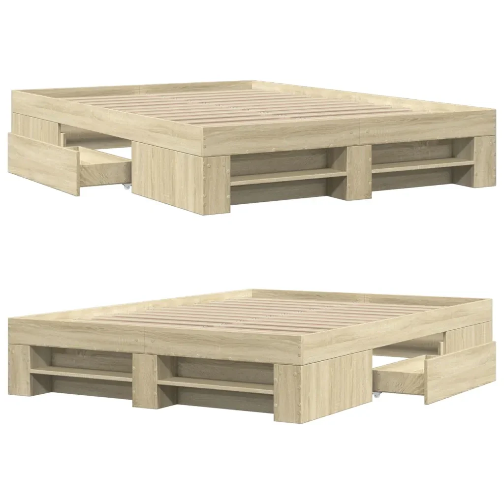 Letto matrimoniale | Letto per adulti | Giroletto Rovere Sonoma 135x190 cm in Legno Multistrato - Image 8