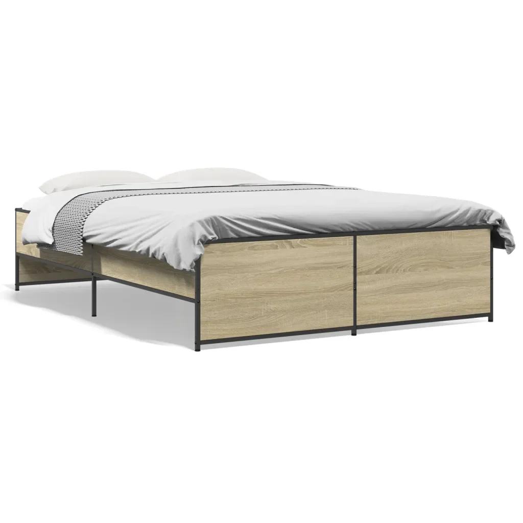 Letto matrimoniale | Letto per adulti | Giroletto Rovere Sonoma 135x190 cm in Legno Multistrato Metallo