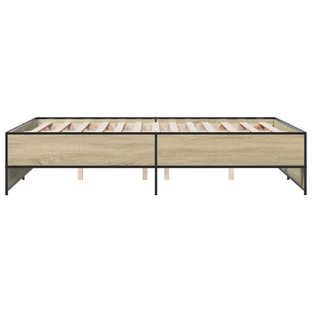 Letto matrimoniale | Letto per adulti | Giroletto Rovere Sonoma 135x190 cm in Legno Multistrato Metallo - Image 5