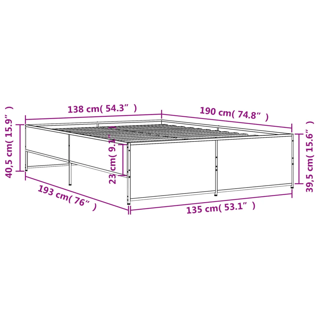 Letto matrimoniale | Letto per adulti | Giroletto Rovere Sonoma 135x190 cm in Legno Multistrato Metallo - Image 9