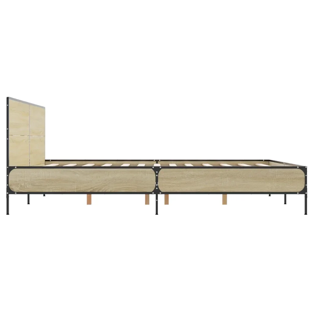 Letto matrimoniale | Letto per adulti | Giroletto Rovere Sonoma 135x190 cm in Legno Multistrato Metallo - Image 5