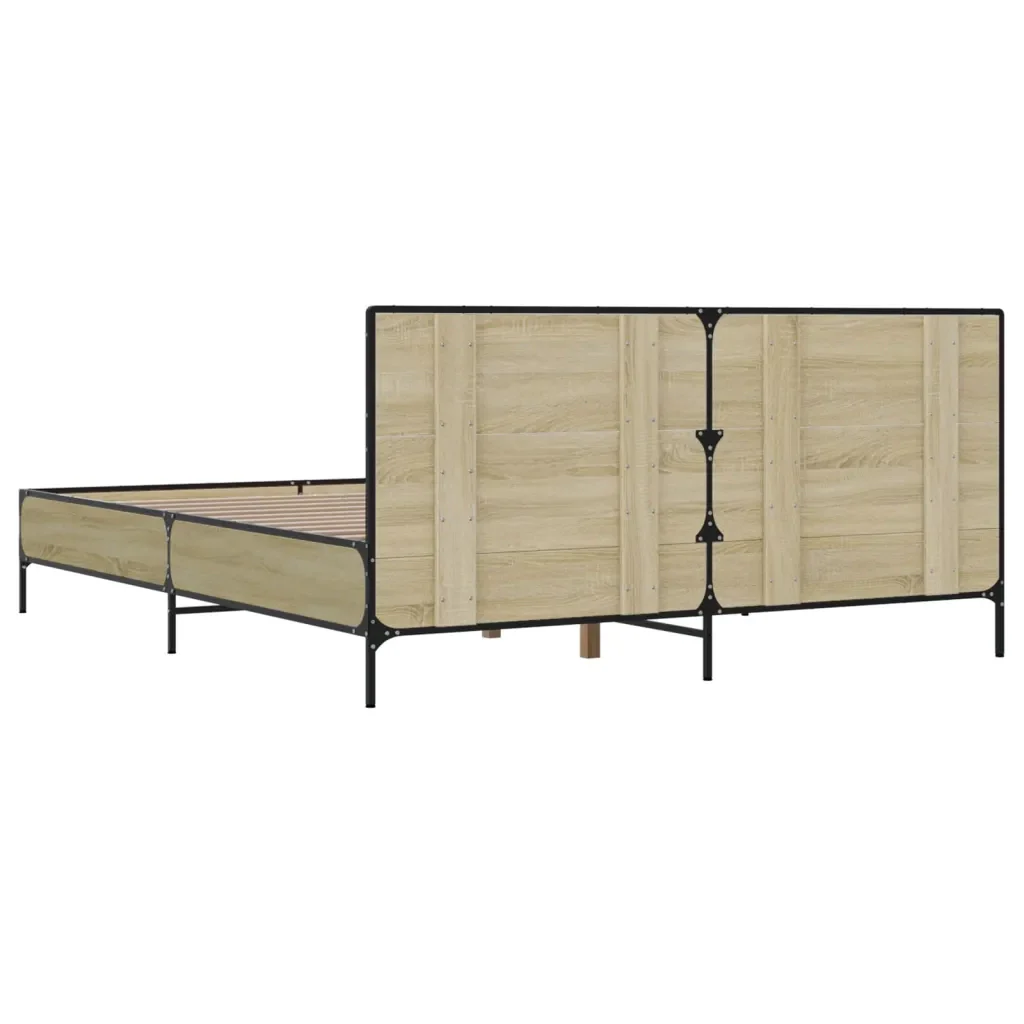 Letto matrimoniale | Letto per adulti | Giroletto Rovere Sonoma 135x190 cm in Legno Multistrato Metallo - Image 6