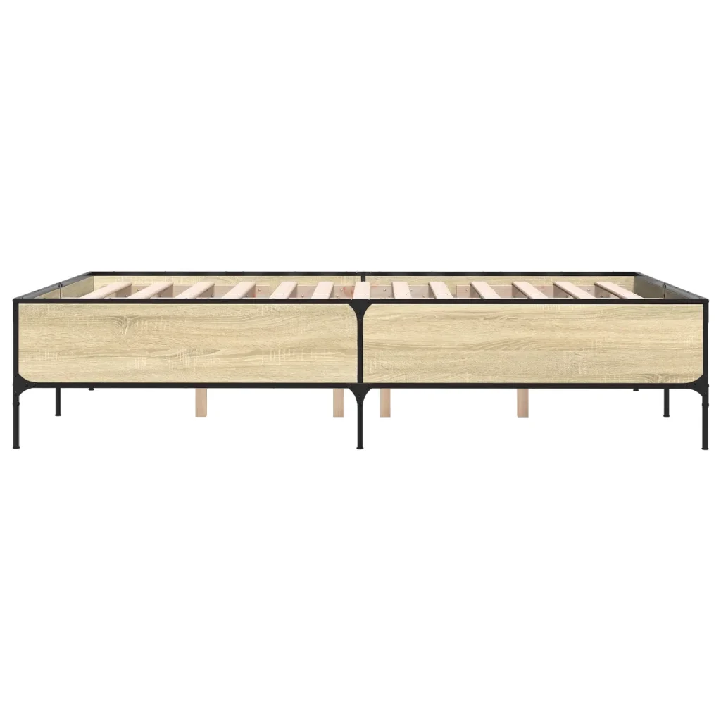 Letto matrimoniale | Letto per adulti | Giroletto Rovere Sonoma 135x190 cm in Legno Multistrato Metallo - Image 5