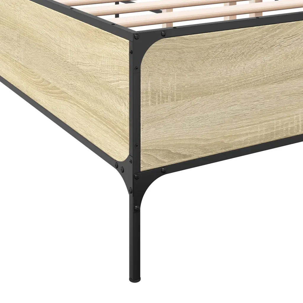 Letto matrimoniale | Letto per adulti | Giroletto Rovere Sonoma 135x190 cm in Legno Multistrato Metallo - Image 7