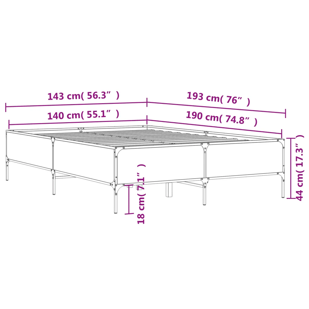 Letto matrimoniale | Letto per adulti | Giroletto Rovere Sonoma 140x190 cm in Legno Multistrato Metallo - Image 9