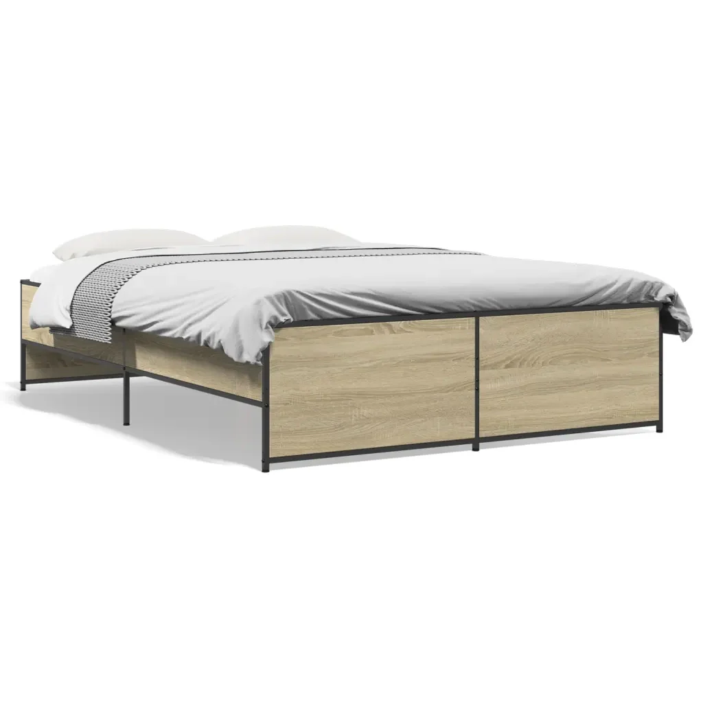 Letto matrimoniale | Letto per adulti | Giroletto Rovere Sonoma 140x190 cm in Legno Multistrato Metallo