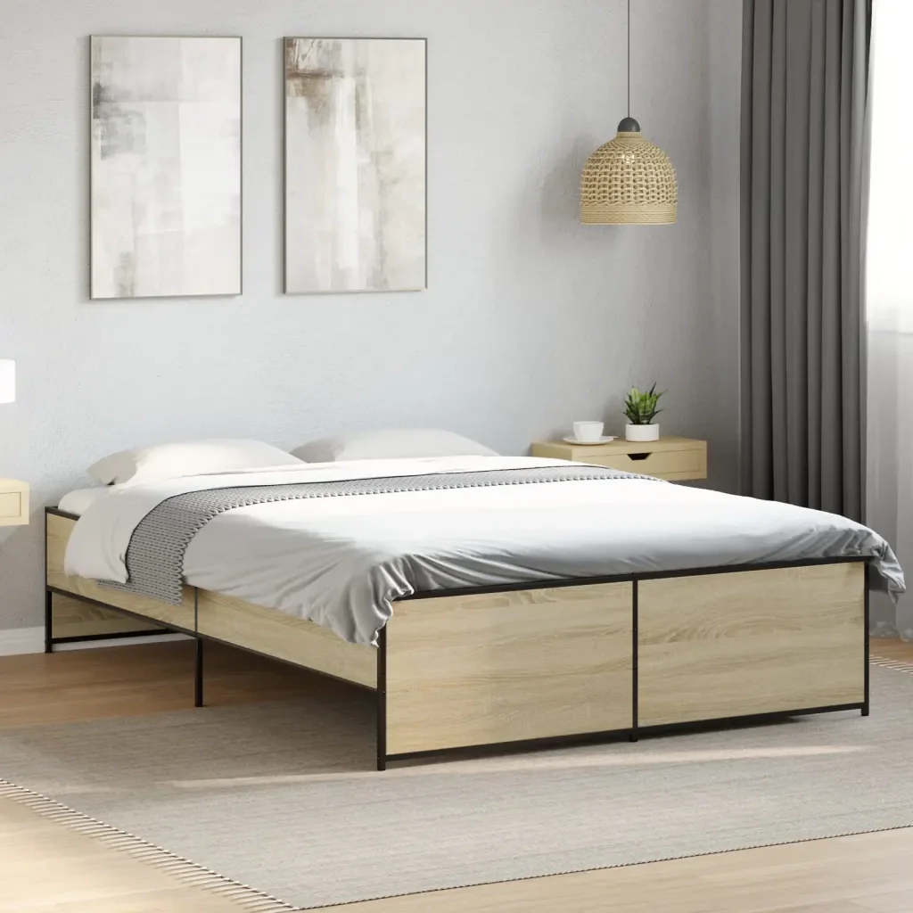 Letto matrimoniale | Letto per adulti | Giroletto Rovere Sonoma 140x190 cm in Legno Multistrato Metallo - Image 2