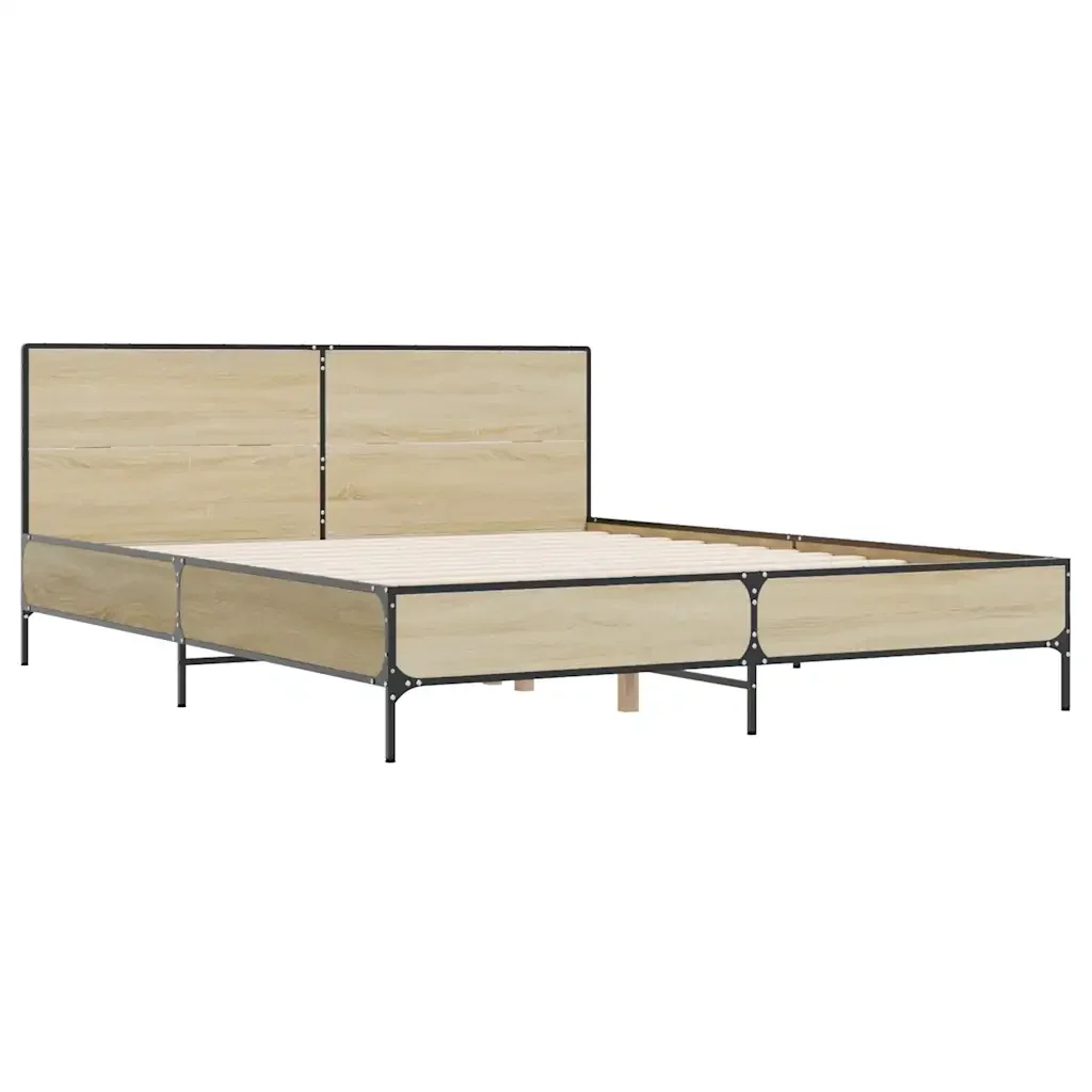 Letto matrimoniale | Letto per adulti | Giroletto Rovere Sonoma 140x190 cm in Legno Multistrato Metallo - Image 3