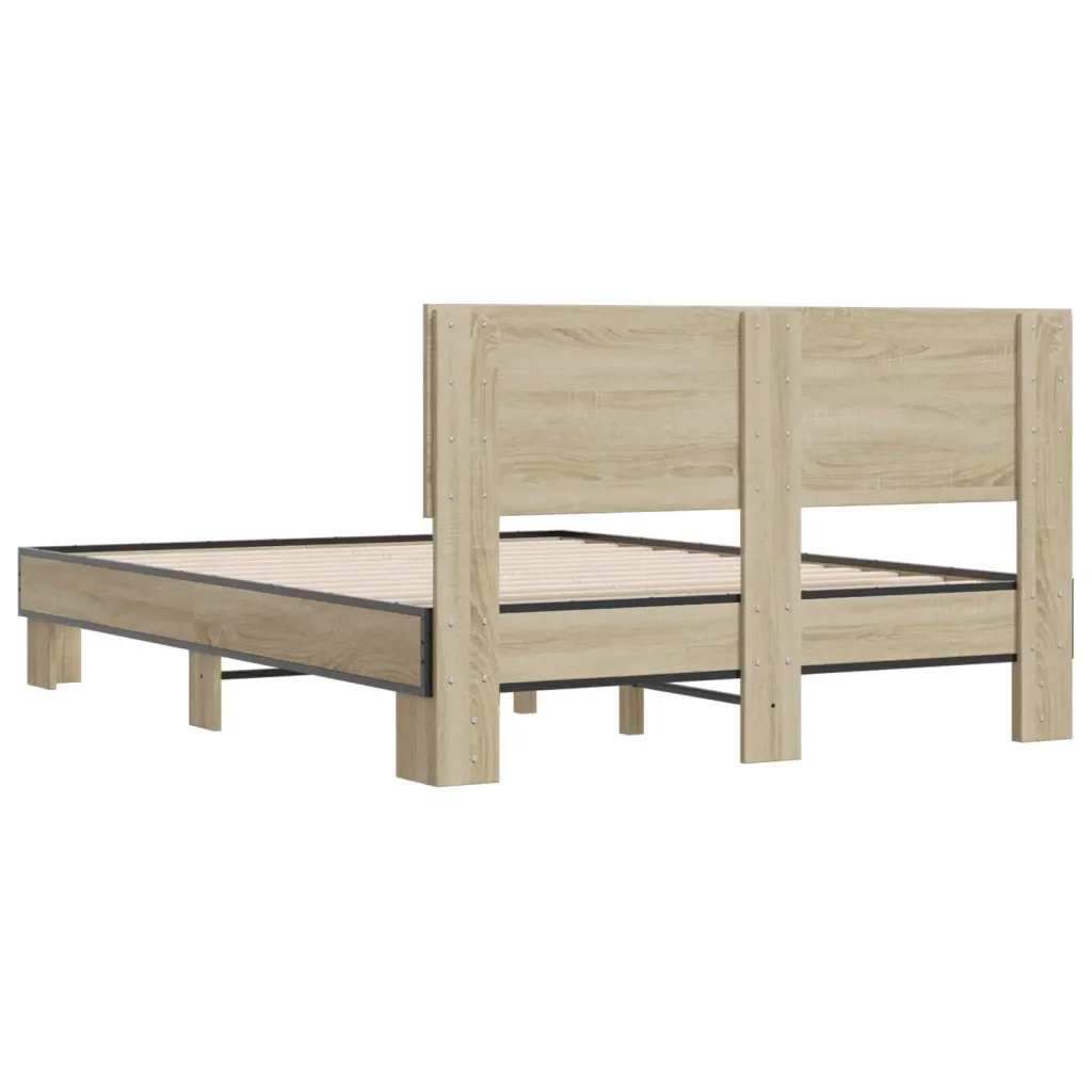 Letto matrimoniale | Letto per adulti | Giroletto Rovere Sonoma 140x190 cm in Legno Multistrato Metallo - Image 6
